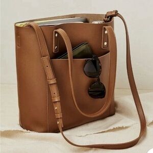 Henny + Lev Classic Tan Vegan Leather 2 in 1 Tote Bag with Front Pocket